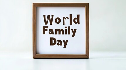 A framed sign celebrating World Family Day with bold, playful lettering.
