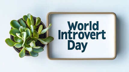 A decorative tray with a succulent plant and a message celebrating World Introvert Day.