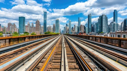Fototapeta premium A view of overlapping sky train tracks with different levels of elevation.