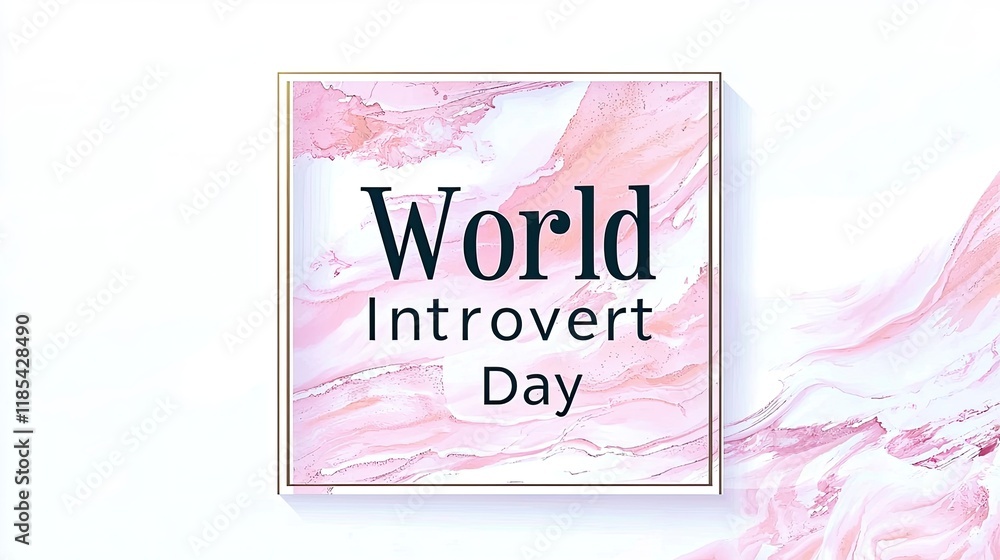 Fototapete a graphic design promoting world introvert day with a pink marbled background.
