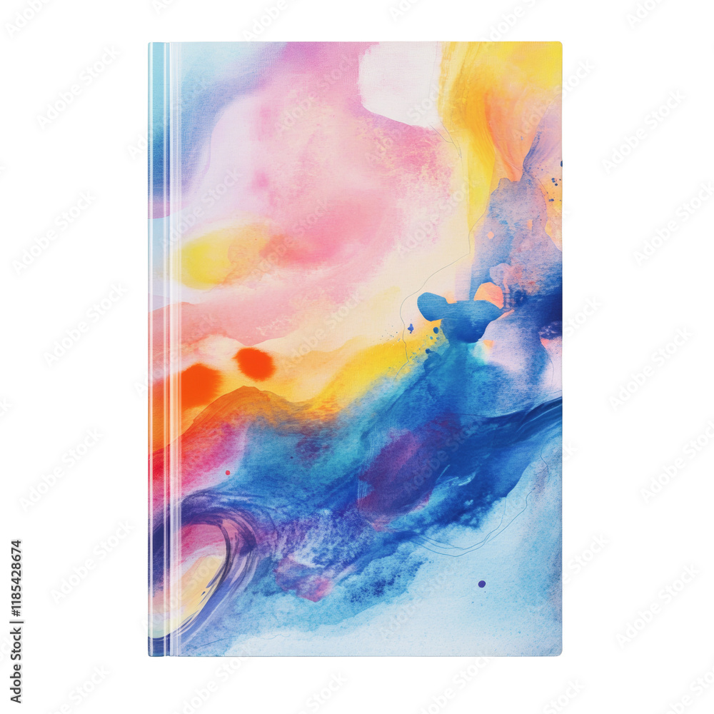 Poster the image displays a book cover featuring an abstract watercolor painting with a blend of vibrant pi