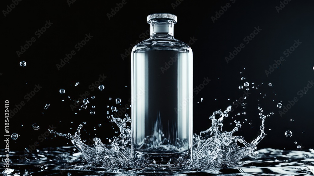 Poster clear bottle with motion-focused splash effect.