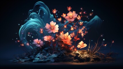 Fototapeta premium Enchanted Night Bloom: Glowing Flowers in a Mystical Realm