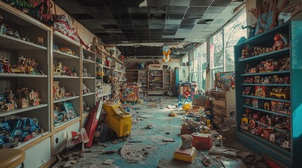 Abandoned toy store interior slung derelict forsaken outcast