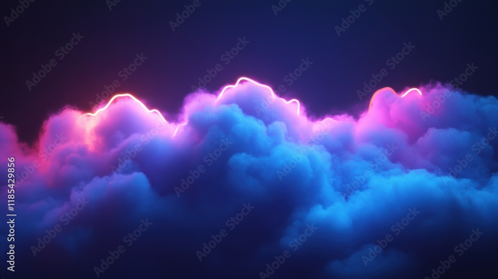 Poster cloud illuminated by neon light creating a soft contrast.