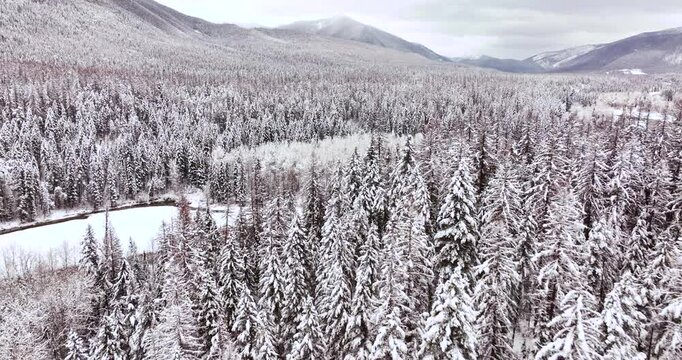 Flathead River Scenic Views Aerial Drone Glacier National Park Winter