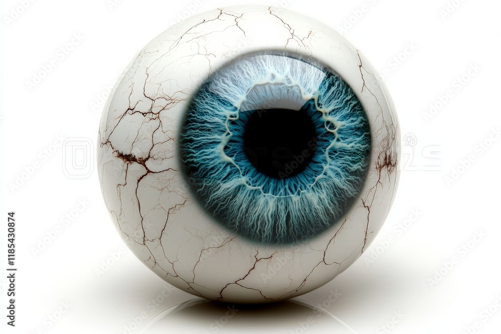 Poster hyper realistic close up of a human eyeball with intricate veins and blue iris, symbolizing precisio