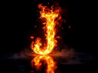 Fototapeta premium Fiery Letter J: A Dramatic, Intense Flame Alphabet Design