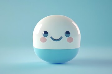 Happy pill, white supplement capsule in 3d animation with copy space, medical concept to make kid like vitamins and supplements