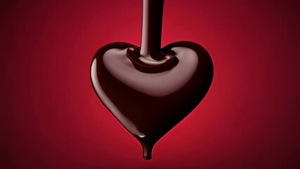 smooth chocolate pouring into a heart shape on a red background, elegant motion footage, perfect for concepts of love, luxury, food, and celebration themes