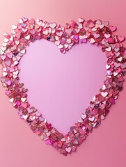 Obraz premium A charming heart-shaped frame crafted from smaller hearts, set against a soft pink backdrop, radiating love and warmth for Valentine's Day.