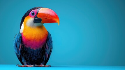 Vibrant Toucan Bird on Blue Background: A Stunning Display of Tropical Colors