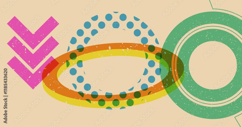 Poster risograph style object shapes. geometry elements abstract texture. big colorful geometric animation.