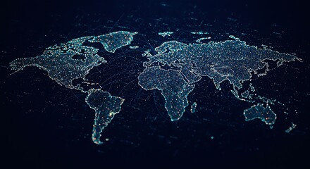 Abstract Digital Map of America – Concept of Global Network and Connectivity, Data Transfer, Cyber Technology, and Information Exchange in Telecommunications