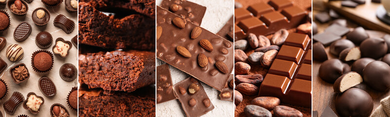Collage of many different sweets. Mocha Mousse - color of year 2025
