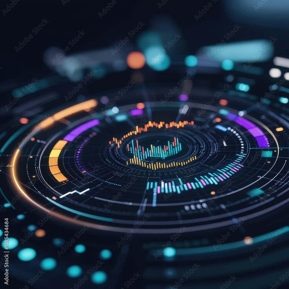 Aufkleber futuristic dashboard with colorful graphs showing predictive analytics