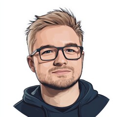 Contemporary portrait of a young man with glasses and a casual expression, conveying confidence, modern lifestyle, and intellectual charm in a high quality editorial image