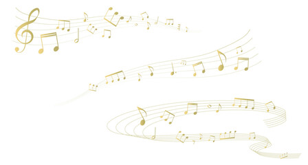 ゴールドの五線譜のフレームイラストセット　五線譜　背景イラスト　音符、休符、音楽記号のイラスト © gelatin