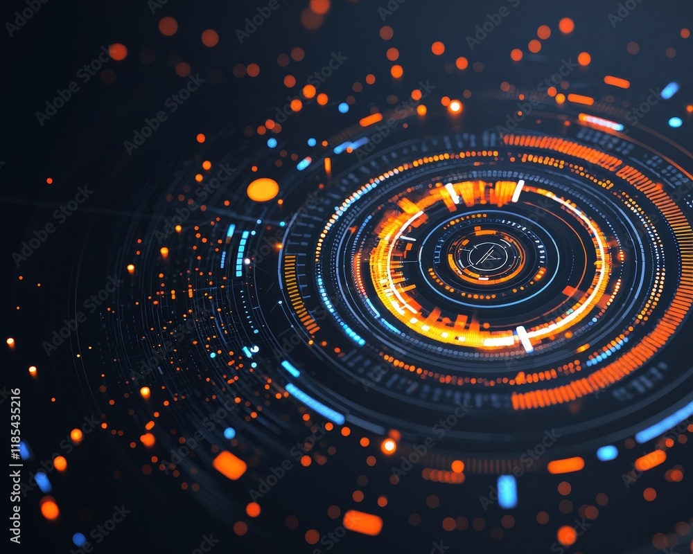 Poster futuristic data visualization with glowing heatmaps and radial charts