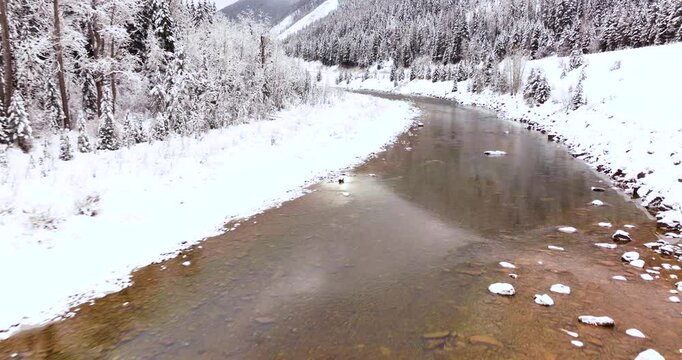 Snowy Landscapes and Forests Aerial Drone Glacier National Park