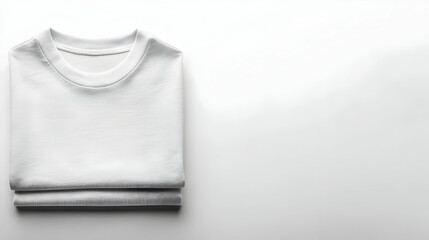 Folded white t-shirt on white background.