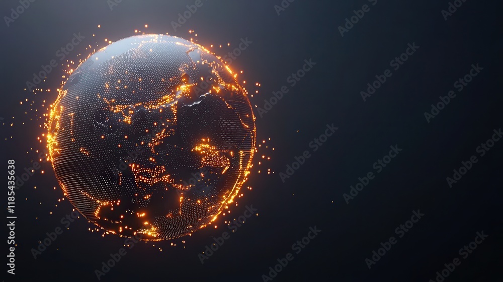 Poster futuristic 3d globe with geospatial analytics and glowing data points