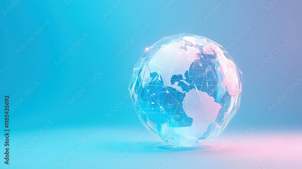 Poster futuristic 3d globe with geospatial analytics and glowing data points