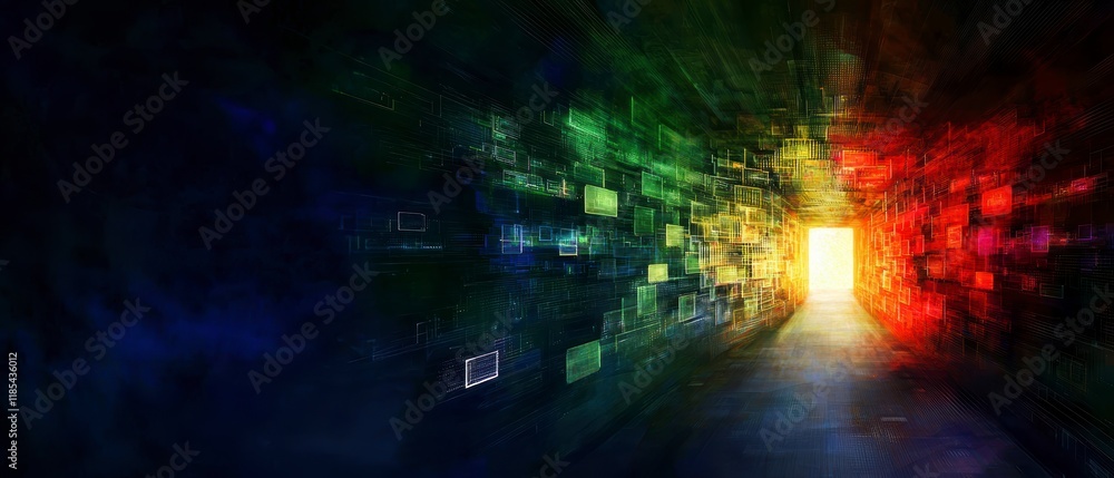 Aufkleber digital tunnel abstract technology background futuristic data stream bright light at th