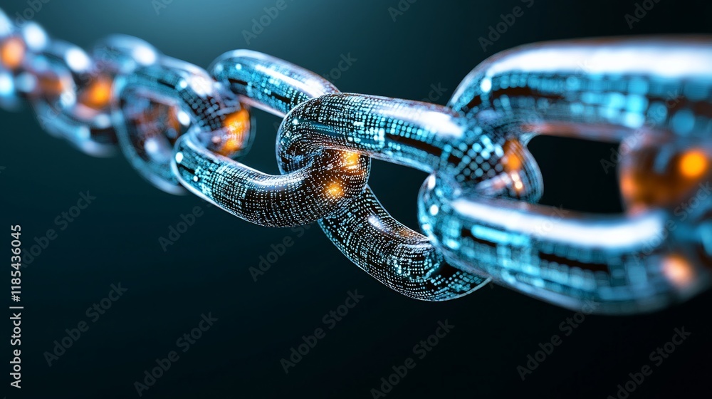 Poster futuristic digital chain link: secure data network concept