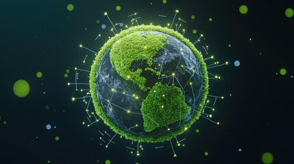 Naklejka premium Green Earth encircled by energy-efficient technology and water conservation