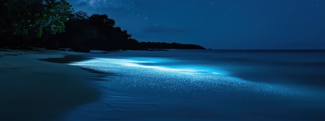 Fototapeta premium An intimate shot of the bioluminescent plankton illuminating the waters of Mosquito Bay, Vieques Island, Puerto Rico