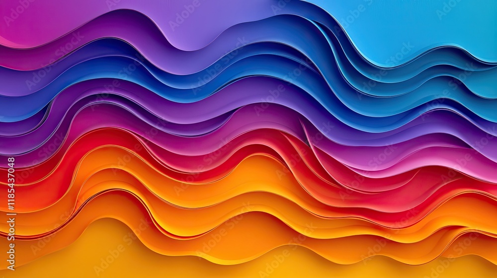 Poster Abstract D card with colorful gradient paper waves, creating depth on a clean surface.