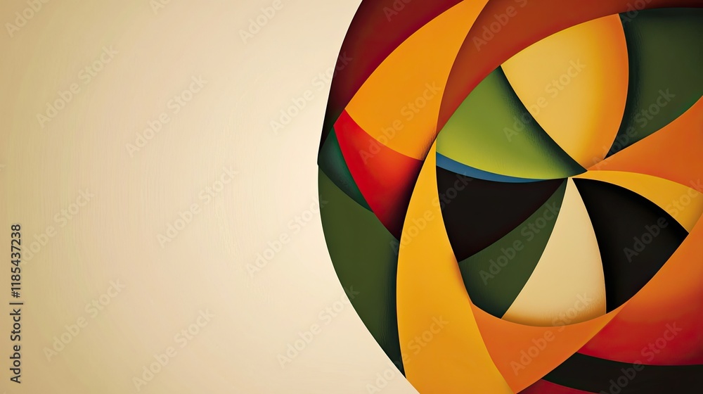 Poster an abstract card design featuring swirling colorful patterns and geometric shapes, set against a sof