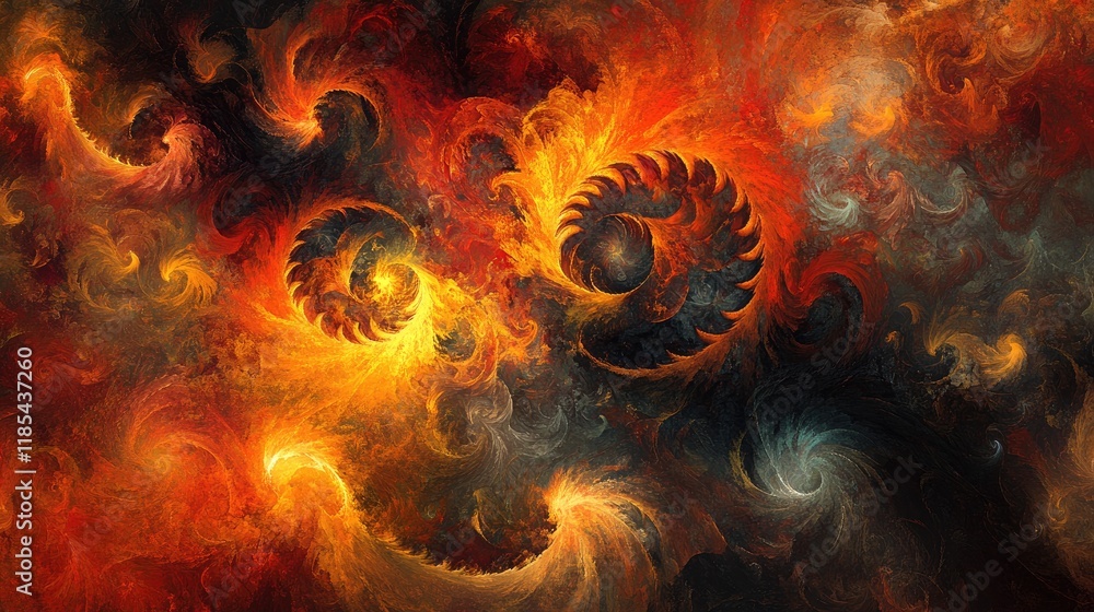 Poster an abstract card design with a blend of vibrant shades in swirls and fluid patterns, providing room 