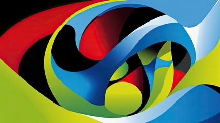 Obraz premium An abstract card design with irregular geometric shapes in bright colors like red, blue, and green, with a clean space for adding text.