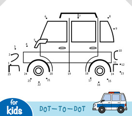 Numbers game, education dot to dot game for kids, Police car