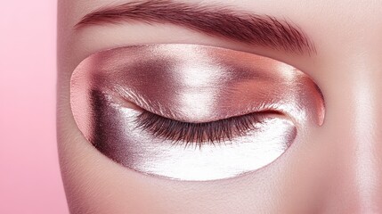 Fototapeta premium Close up of a womans eye with metallic pink eyeshadow, highlighting beauty trends and creative makeup artistry in fashion photography