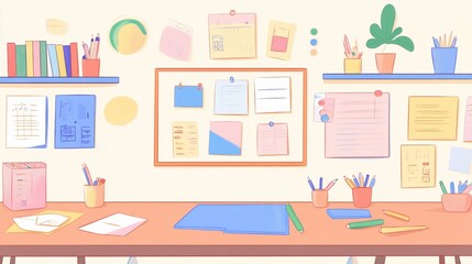 Fototapeta premium Organized Workspace: A Colorful Illustration of a Creative and Productive Desk Setup