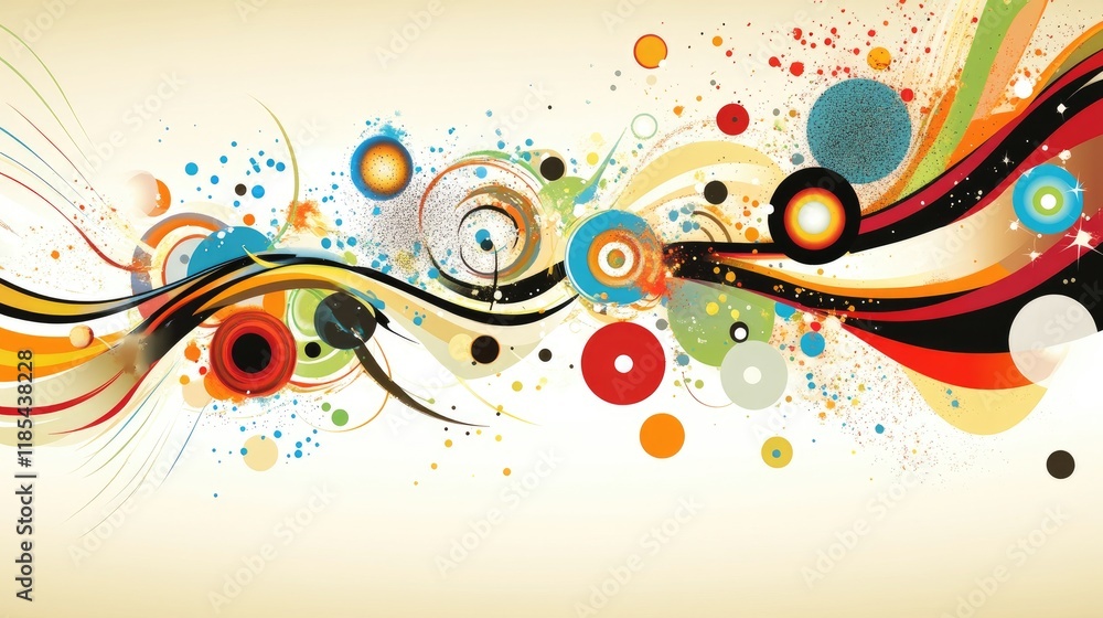 Poster a colorful abstract card design with circular patterns and soft gradients, featuring plenty of empty