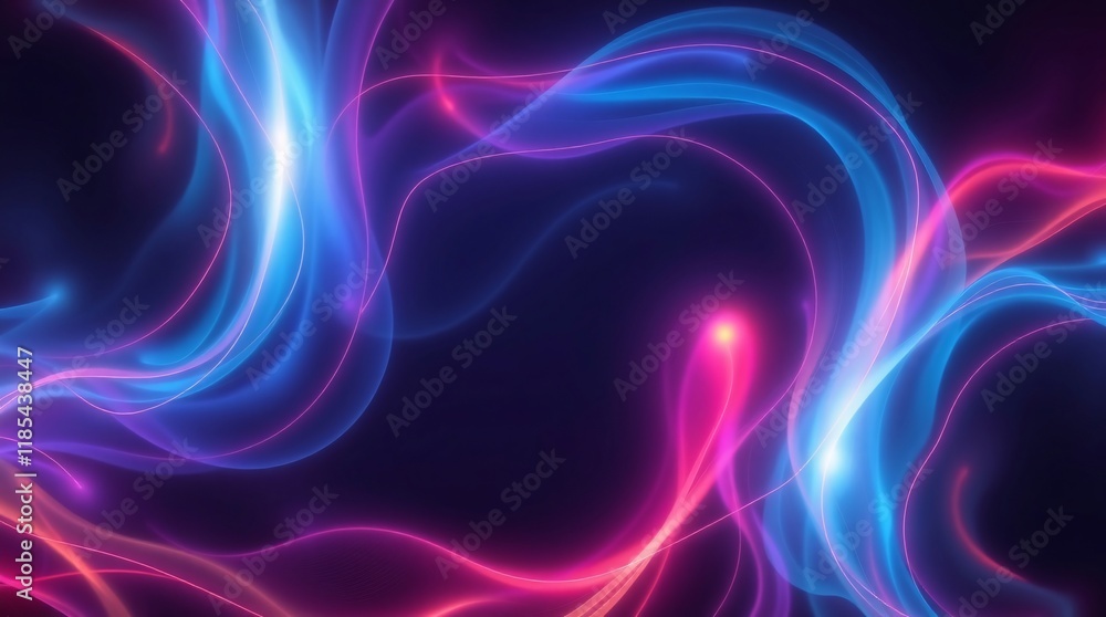 Poster vivid and dynamic abstract waves of neon light displaying vibrant glowing tones over a dark backdrop