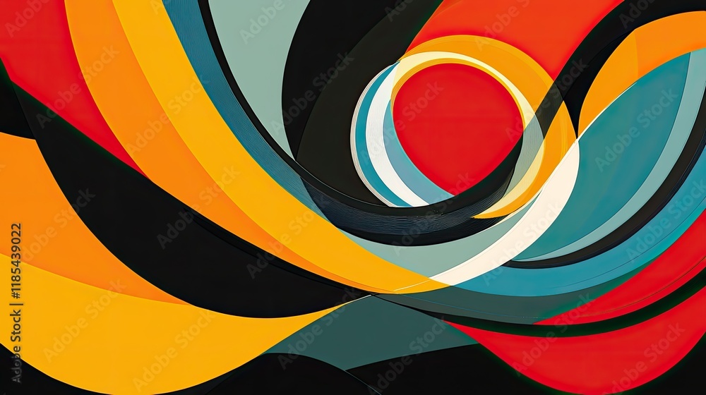 Poster a dynamic abstract card design with intersecting lines in multiple bright colors, offering a strikin