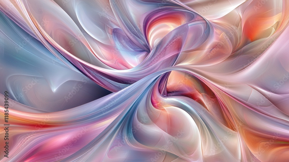 Poster a fluid abstract card design featuring smooth curves and a harmonious blend of soft pastels, with pl