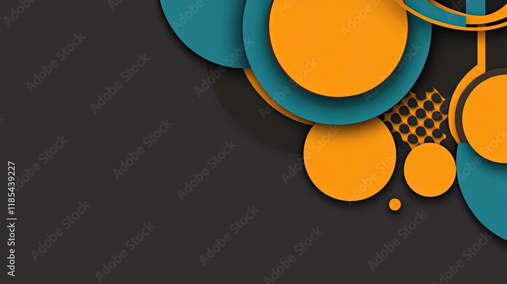 Poster a geometric abstract card design with simple yet bold shapes in vivid colors, creating a striking ef