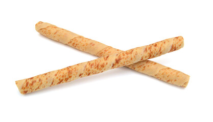 Wafer rolls with chocolate isolated on white background