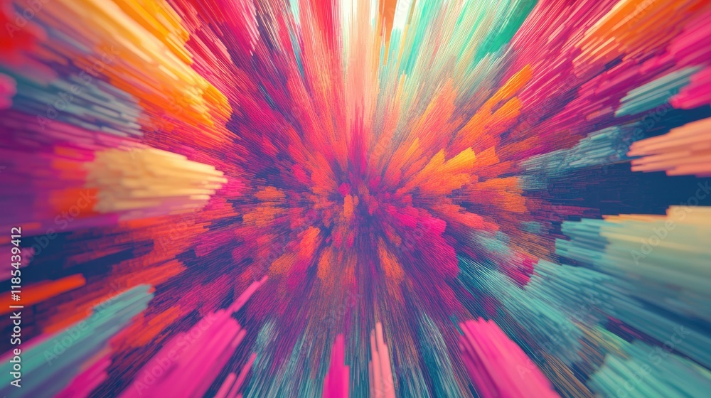 Poster a modern abstract card design with sharp angular lines and vibrant neon colors, creating a striking 