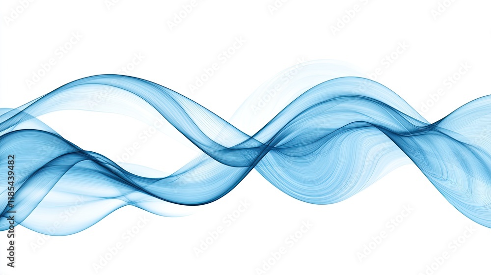 Poster a modern digital greeting card design with smooth, flowing waves in gradient shades of blue, creatin