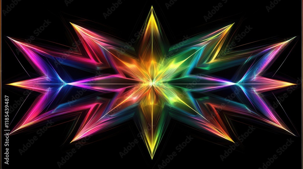 Poster a modern abstract card design with sharp angular lines and vibrant neon colors, creating a striking 