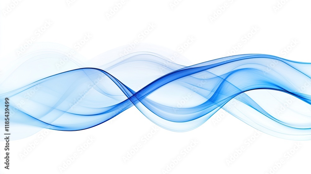 Poster a modern digital greeting card design with smooth, flowing waves in gradient shades of blue, creatin