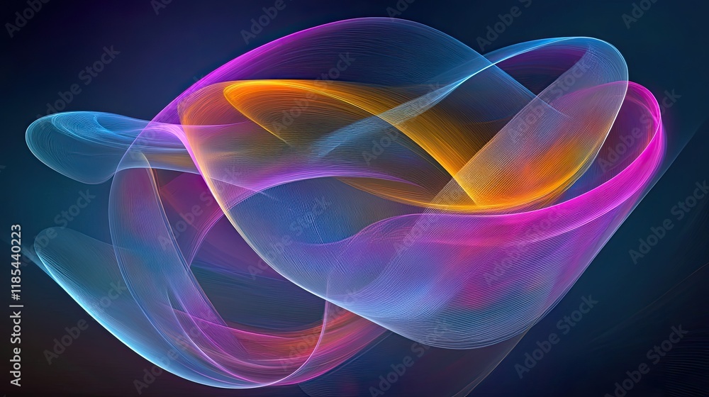 Poster a sleek digital greeting card with dynamic neon lines crossing each other in different angles, leavi