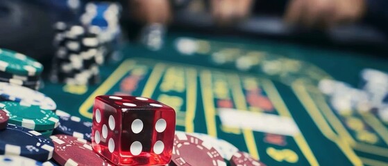 Fototapeta premium Thrilling Casino Game Red Dice Roll Poker Chips Gambling